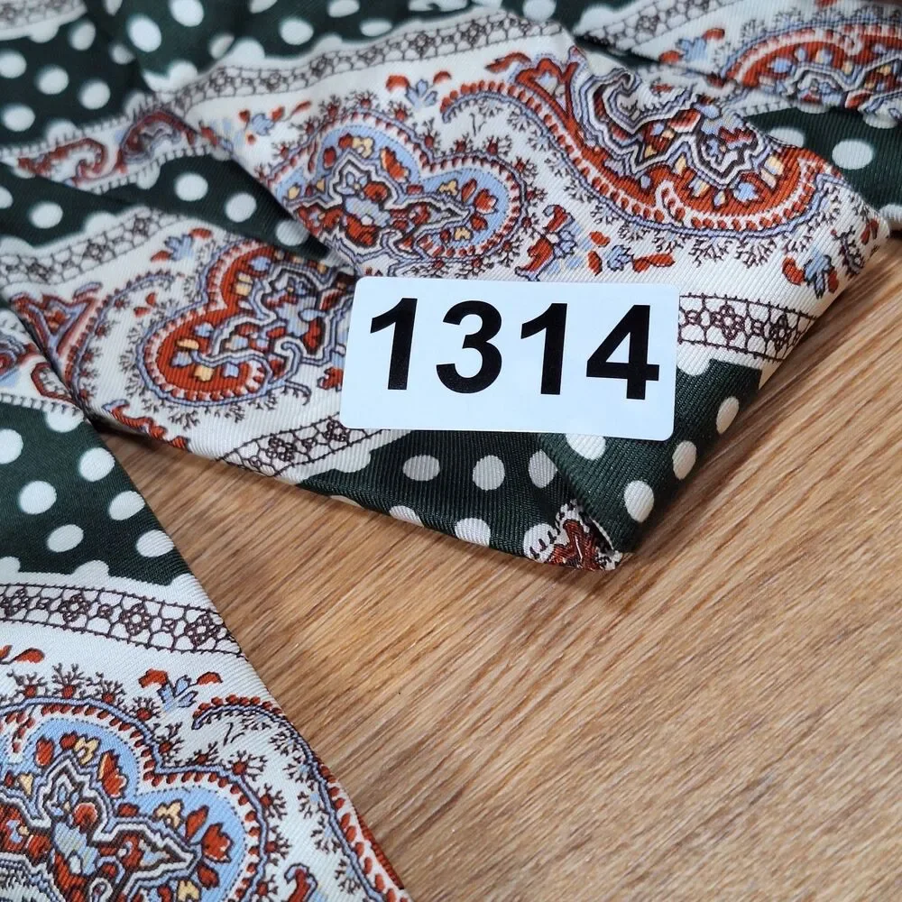 Bronzini Vintage Green Polka Dot Paisley Stripe Silk Tie Necktie Mens Classic
